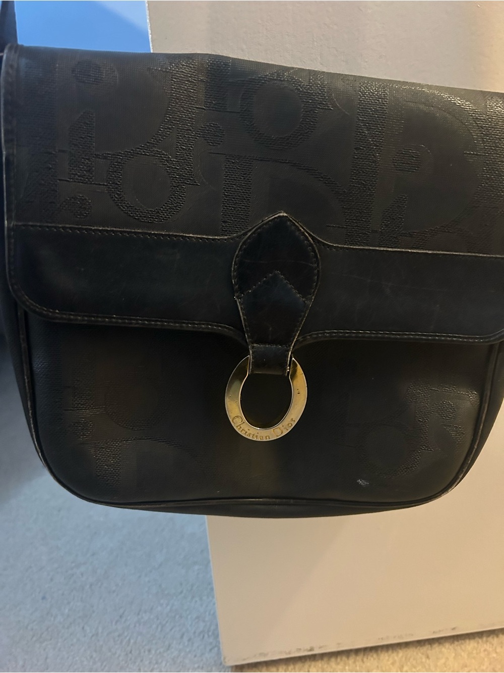 Dior Black Crossbody Messenger with Gold Ring Detail
